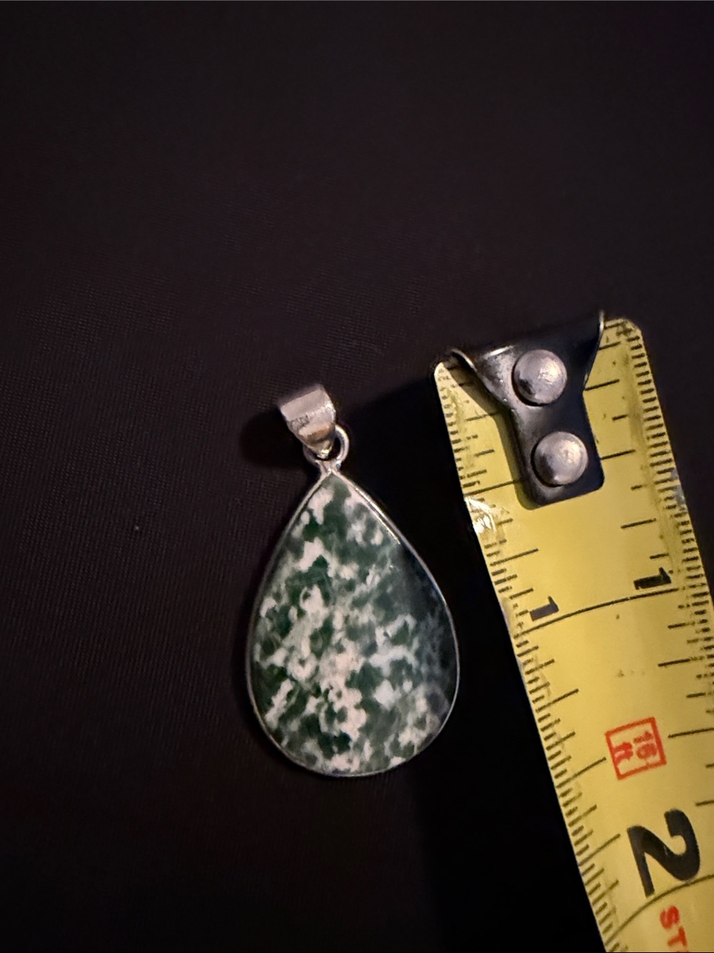 Jade & Sterling Silver Teardrop Stone Pendant Necklace 20”